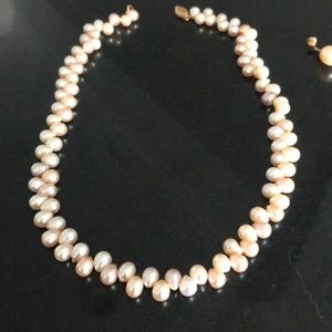 14k gold pink pearl necklace.